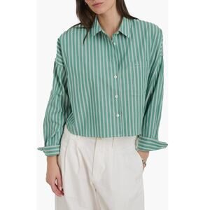 Alex Mill NWT Women's Jo Oxford Stripe Crop Cotton Button up Shirt Green Large